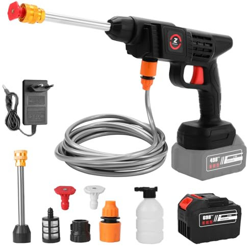 Hidrolimpiadora inalámbrica de 21 V, 50 bar, con batería, limpiador de alta presión portátil con manguera de espuma, para limpieza y riego (1 batería de 4,5 Ah)