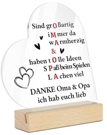 Putuo Decor Acryl Tischdekoration mit Holzsockel - Geschenk für Oma und Opa mit Herzspruch Danke ich hab euch lieb - Großeltern Geschenk zum Geburtstag, Weihnachten & Dankesfest von Enkelkindern
