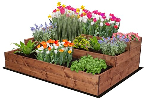 MODO24 Hochbeet Holz, 3-stufiger, Blumenkasten 36x117x93 cm, Braun | Komplettes Anzuchtset inkl. Schrauben, Dekoratives Gemüsebeet, Kräuterbeet & Blumenkasten für Garten und Terrasse