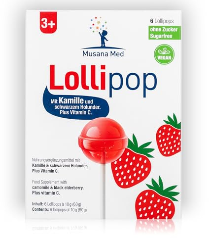Musana Vitamin C Halsbonbon als Lutscher für Kinder – Zuckerfrei, Vegan, Glutenfrei | Mit Salbei & Kamille | Für Hals & Rachen | Ab 3 Jahren