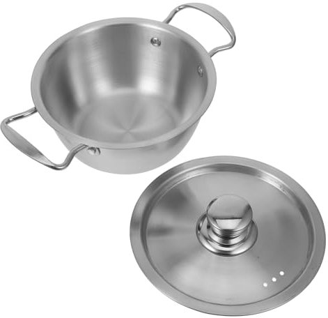 TOPPERFUN Ramen Pot Instant Noodles Ramen Noodles Small Sauce Nonstick Functional Large with Cooking Double Hob Pots Korean Stew Pot Instant Ramen Cooker Korean Pan Silver Stainless Steel