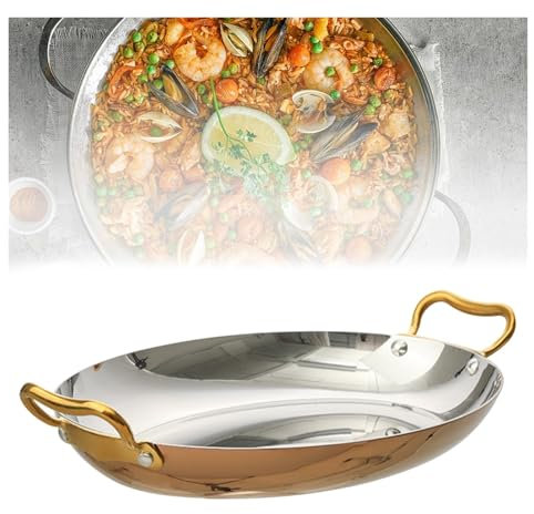 XYUERU Paella-Pfanne aus Edelstahl, mit Doppelgriff,Antihaftbeschichtet Omelette Pfanne für Grill, Gasherd, Elektroherd und Induktion(Gold,25cm)