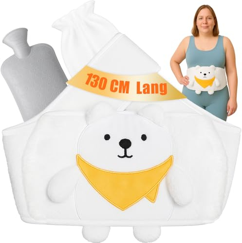Wärmflaschengürtel 130cm, 3-IN-1 Kuscheliges Bären-Design mit Extra Langer Wärmflasche Gürtel, Flauschigem Bezug und Wärmflasche – Ideal für Rücken, Bauch, Schulter, Nacken und Beine