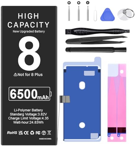 EVELLHPP Akku für iPhone 8, 6500mAh Upgrade High Performance 0 Cycle Ersatzakku für iPhone 8 Modelle A1863, A1905, A1906 mit Reparatur-Werkzeugsatz