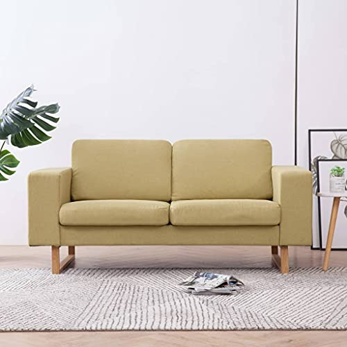 QJBSAVVA Zweisitzer Sofa 156x82x75 cm Grün Stoff Holz & Eisenbeine Abnehmbare Kissenbezüge Modernes Design Robust und Langlebig für Wohnzimmer Büro Jugendzimmer