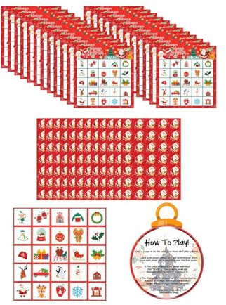 TAIZhiChen Weihnachtsbingospiel für Kinder und Erwachsene, Gesellschaftsspiele, Weihnachtsspiele für Familie und Gruppen, Aktivitäten, Partyartikel, Dekorationen