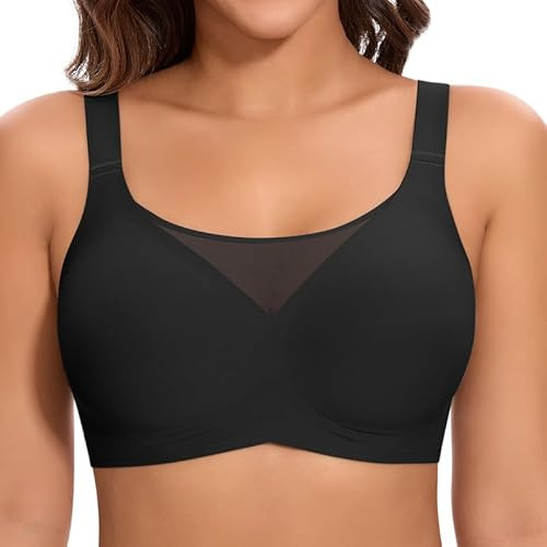 Cavotor Jelly Bras for Women Non Wired Comfort Support Gel Bra Seamless Lace Wireless T Shirt Soft Push Up Bralettes with Extender (Black,L)