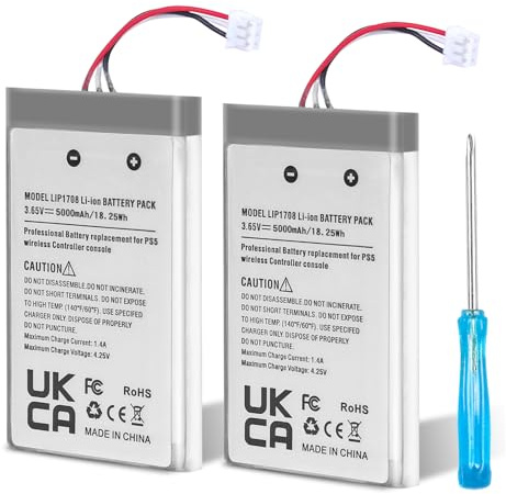 2 batterie di ricambio per PS5, 5000 mAh, LIP1708, agli ioni di litio, con attrezzi, compatibile con controller PS5 CFI-ZCT1W