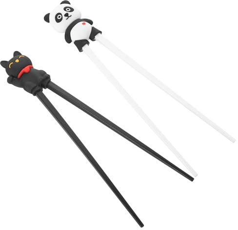 Peygre 2 Pares Palillos de Entrenamiento Antideslizantes, Panda y Gato | Palillos Reutilizables con Bisagra de Rebote, Resistentes al Calor, para aprender a comer fideos y ramen, Panda y Gato.