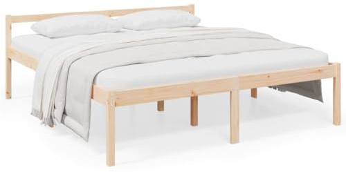 Qnhdfrt Seniorenbett 180x200 cm aus massivem Kiefernholz, Doppelbett mit Kopfteil, Bettgestell in Komforthöhe, Holzbett für Schlafzimmer, Massivholzbett ohne Matratze