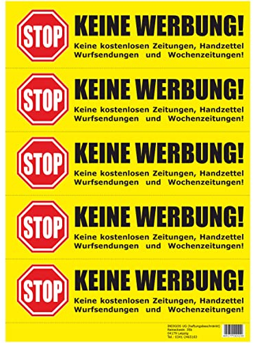 Keine Werbung! 1x 75x20mmBriefkastenaufkleber Aufkleber gelb - Keine kostenlosen Zeitungen, Handzettel, Wurfsendungen und Wochenzeitungen! Für den Briefkasten - Zeitungsrolle