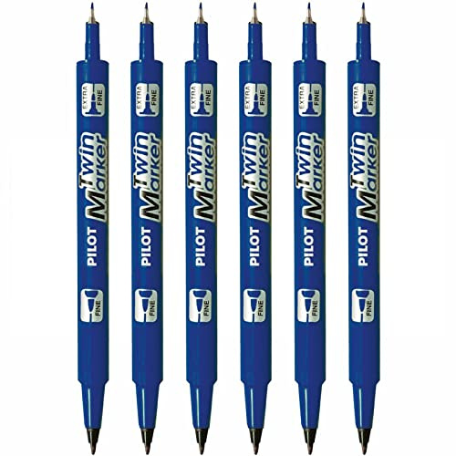 Pilot BegreeN Twin Marker Pen Fine/Extra Fine Double Ended Permanent Marker - Blue - Pack of 6