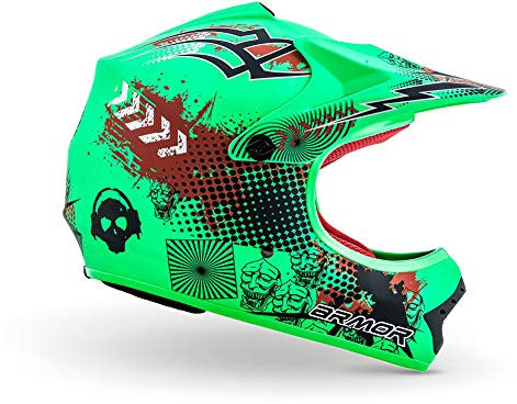 ARMOR HELMETS® AKC-49 „Limited Green“ · Kinder Cross-Helm · Motorrad-Helm MX Cross-Helm MTB BMX Cross-Bike Downhill Off-Road Enduro-Helm Moto-Cross · DOT Schnellverschluss Tasche M (55-56cm)