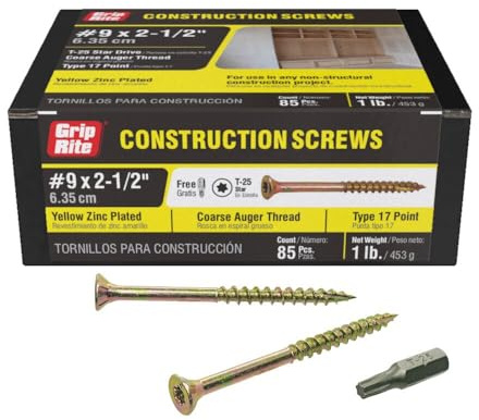 Grip-Rite 114GCS1#9 x 2-1/2, T25 Star Drive Gold Construction Wood Screw, 1lb Box