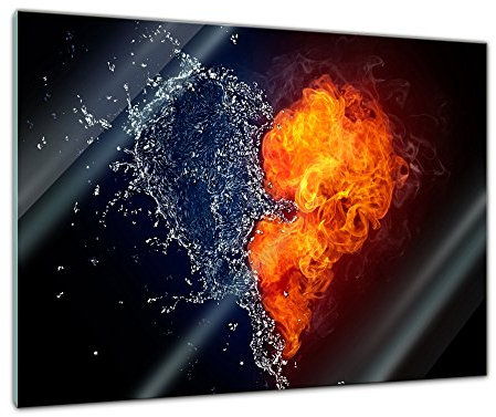 Bilderdepot24 Glasbild - Herz Feuer und Wasser - 60x40 cm - Deko Glas - Wandbild aus Glas - Bild auf Glas - moderne Bilderdepot24 Glasbilder - Glasfoto - Echtglas