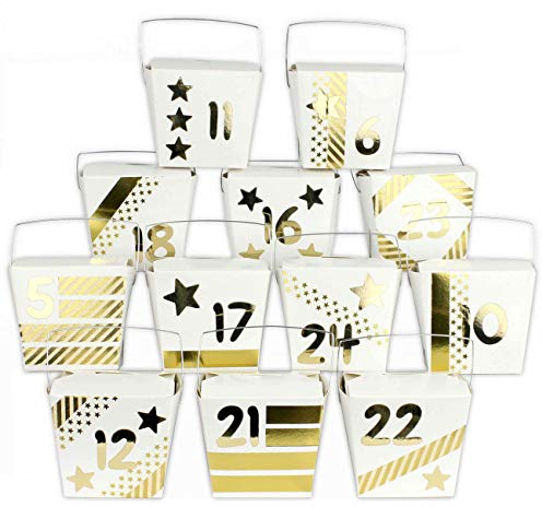 Papierdrachen DIY Adventskalender Set 24 Asia Boxen - mit goldenem Washi Tape und 24 Aufklebern - zum selber Basteln und individuellen Gestalten - zum Befüllen - Weihnachten