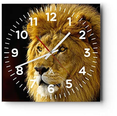 Modern Wanduhr Löwe Tiere Tierwelt 30x30cm Quadrat Klein Wand Uhr Glas Analog Zimmeruhren Küche Büro Wohnzimmer Glasuhr Wall Clock Dekoration Design Wanddekoration Küchenuhr C4AC30x30-1237
