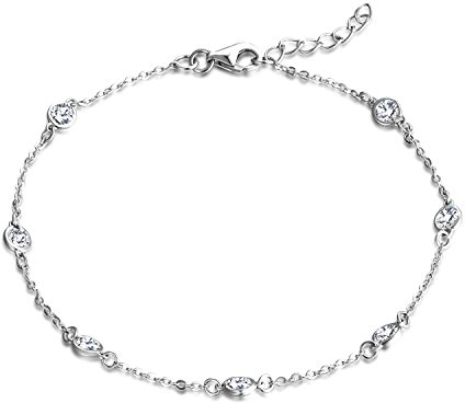JO WISDOM Damen Armband Bead Silber 925 mit AAA Zirkonia April Geburtsstein Fußkettchen