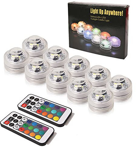 Aeeyui 10PCS Bougie LED Lampe Submersible Etanche Lampe sous-Marines Étanche avec Une Télécommande Couleur Changement pour Ambiance Fontaine Piscine Bain Vase Mariage Fête Anniversaire Noël(10+2)