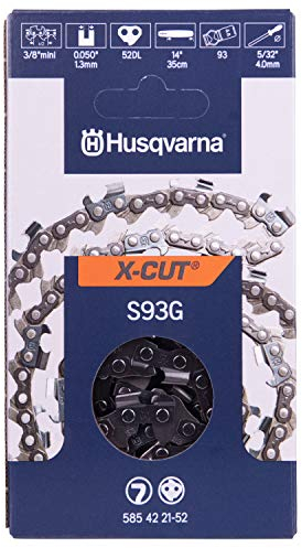Husqvarna Sägekette 35,6 cm (14 Zoll), 0,050 Gauge, 3/8 Teilung, X-Cut, hohe Haltbarkeit, hervorragende Schmierung, funktioniert länger ohne Anpassung, Orange/Grau (S93G)