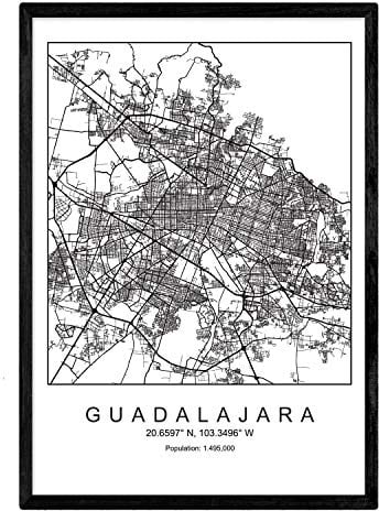 Nacnic Blade Guadalajara Stadtkarte nordischen Stil schwarz und weiß. Plakat A4 bedruckte Papier Keine 250 gr. Gemälde, Drucke und Poster für Wohnzimmer und Schlafzimmer