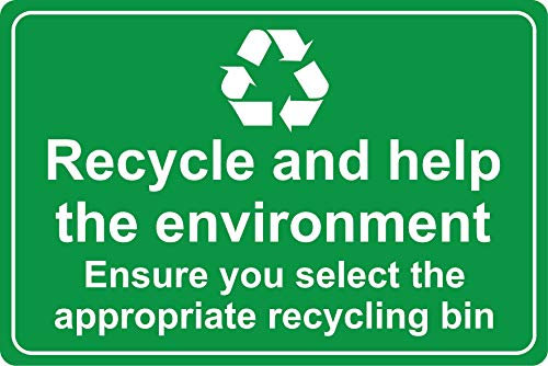 KPCM Display Ltd Recycle and Help the Environment Sign - Self Adhesive Sticker, 300mm x 200mm, Green Plastic