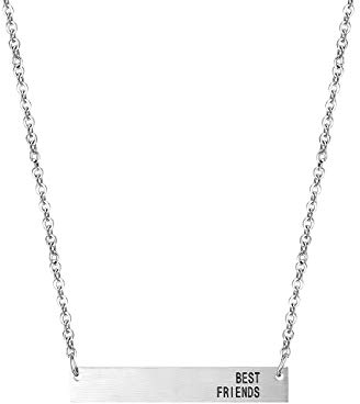 JewelryWe Schmuck Damen Kette Edelstahl Rechteck Anhänger Halskette mit Gravur Best Friends Namenskette Silber