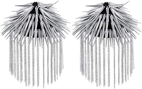 FENICAL Schulterklappe Quaste Niet Schulter Brosche Halloween Schulterklappen Kostüm Punk Cosplay Epauletten für Frauen Männer 1 Paar - Silber