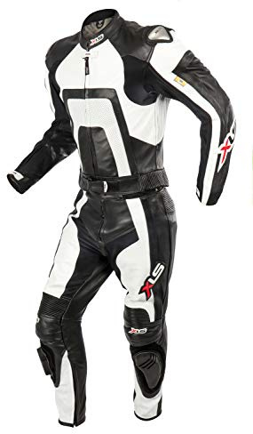 XLS Lederkombi Herren Zweiteiler Schwarz Weiß Echtleder zweiteilige Motorradkombi (60)