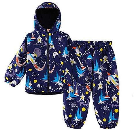 LZH Bambini Impermeabile Ragazzi Giacca con Cappuccio Dinosauro Cappotto + Pantaloni Set