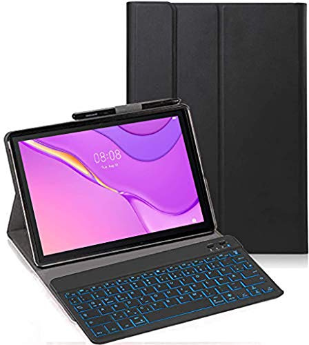 RLTech Tastatur Hülle für Huawei MatePad T10S, [Deutsches QWERTZ] Ultraslim Hülle mit 7 Farben Beleuchtung Kabellose Tastatur mit Schützhülle für Huawei MatePad T10S 2020, Schwarz