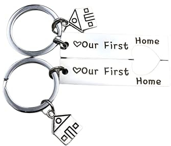 PRETYZOOM 1 Paar Schlüsselanhänger Our First Home als Geschenk zum Einzug, aus Edelstahl, kreativer Schlüsselanhänger für das neue Zuhause, Schmuck-Geschenke