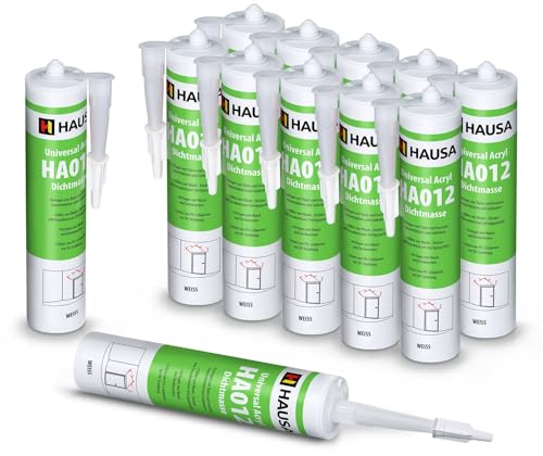 HAUSA Mastic acrylique universel HA012 peinture acrylique construction acrylique sec joint d'étanchéité 12x 310 ml blanc
