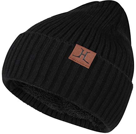 ZASFOU Winter Strickmütze für Herren Damen mit Fleece gefüttert, Warme Weiche Slouchy Mütze Herren, Unisex Totenkopfmütze mit gerollter Manschette bei kaltem Wetter, schwarz, one Size