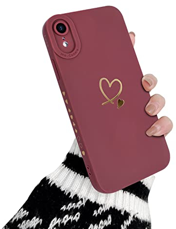 Newseego Case Compatible with iPhone XR, Fashion Gold Love-Heart Pattern Design Flexible Soft Liquid Silicone iPhone XR Case Shockproof Protective Case with All-inclusive Lens for iPhone XR