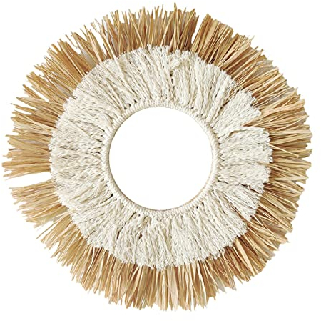 Milageto Adorno de Pared de Paja de Madera Redonda, artesanía de Arte de Paja Circular Retro, decoración del hogar para pasillos de Dormitorio, Sala de Estar,