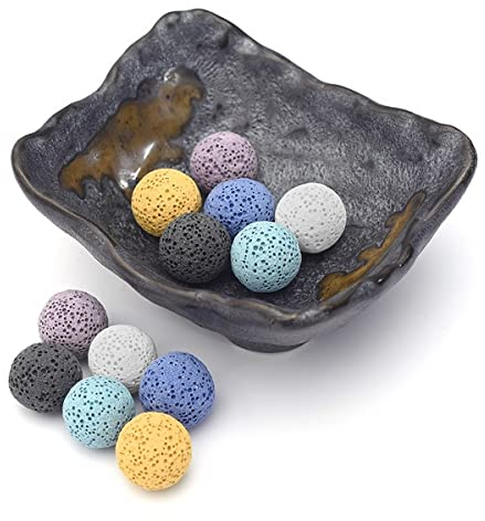 Lava-Stein-Aroma-Diffusor-Set mit unregelmäßiger quadratischer Keramik-Untertasse im Vintage-Stil, Lavastein-Set, Lavakugel-Perlen-Set