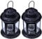 Pair of European Design Antique Glass Hanging Candle Lanterns with Stars Metal Frame Candlestick Holder Night Lamp, Romantic Xmas Wedding Party Decoration Original Package (Black)
