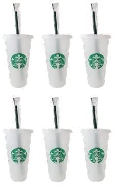 Starbucks Paquete de 6 unidades – Taza fría reutilizable esmerilada de 24 onzas con tapa y paja verde con tapón