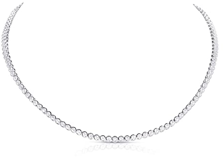 Diamond Treats 925 Sterling Silber Tennis-Halskette für Damen und Mädchen, atemberaubende Statement-Halskette mit eingefassten runden Zirkonia-Steinen, Tenniskette in 925 Silber mit Geschenkbox