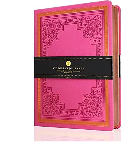 Victoria´s Journals Vintage-Notizbuch, klassisches A5-Tagebuch, Leder-Hardcover, gebundenes Notizbuch, hochwertiges Design-Tagebuch (Rosa)
