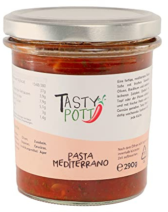 Tasty Pott Pastasoßen I Verschiedene Sorten I Handgemacht I Bolognese I Tomatensoße I Thunfischsoße I Soßen I Im Glas (Pastasoße Mediterrano)