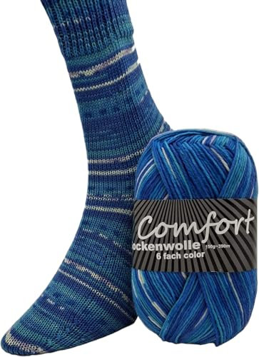6-fädige Sockenwolle Strumpfwolle -150gr Knaul- 375m Lauflänge - dicke Wolle für besonders warme Socken – grosse Farbauswahl (008)