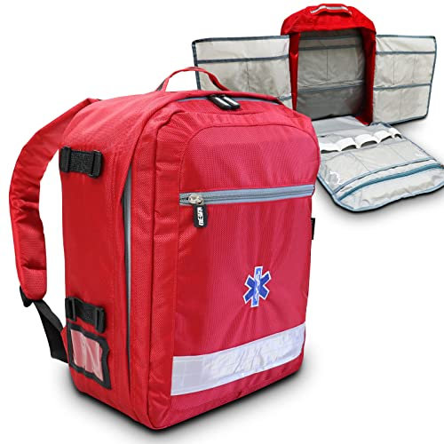 RE-GEN Easy Access Rucksack, leer, Notfall, Erste-Hilfe-Responder, Medizinischer Rucksack mit mehreren Fächern, Rot
