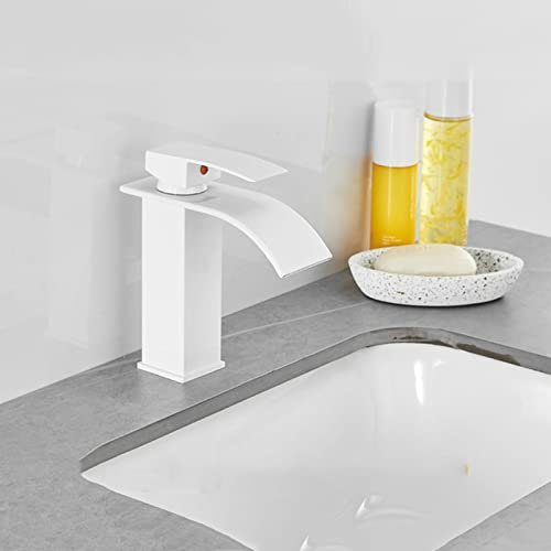 Robinet Salle Bain pour Lavabo Robinet Cascade Blanc Mitigeur Salle de Bain Robinet Vasque Monotrou