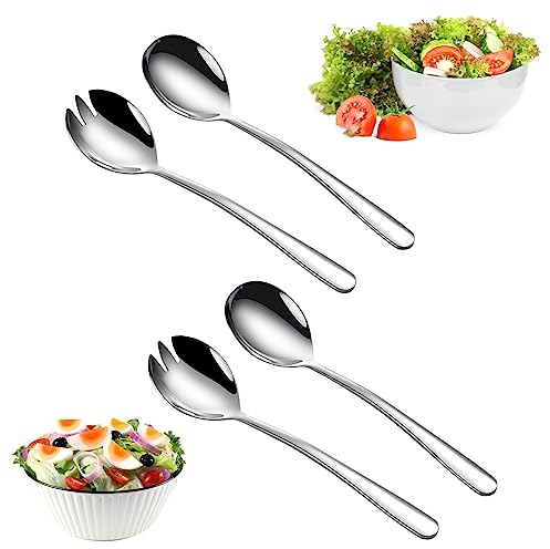 QEEROYO 4 Piezas Juego De Cubiertos para Ensalada, Cubiertos para Ensalada, Cubiertos de Servir, Cuchara y Tenedor de Acero Inoxidable, Salad Servers Spoon, Cuchara de Ensalada, Tenedor de Ensalada