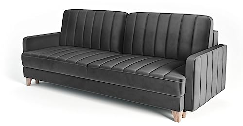 Siblo Sofa Bali Kollektion - Sofa mit Schlaffunktion - Elegante Couch - Wohnzimmer Möbel - Komfortables Schlafsofa - Sofa 3-Sitzer - Klappsofa mit Bettkasten - 220x97x90 cm - Dunkelgrau