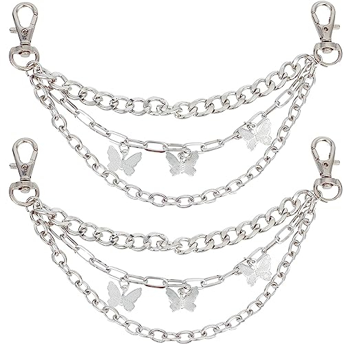 GORGECRAFT 4Stk Schnürsenkel Dekorationen Clip Stiefelkettenanhänger Schnürsenkel Charms Schmetterling Schuh Gothic Legierung 3-Strängige Panzerketten Mit Karabinerverschlüssen Für Freizeitschuhe