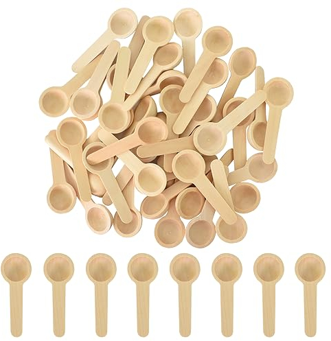 Cucchiai di Legno Rotondi da 50 Pezzi, Fatto a Mano Mini Cucchiai di Legno, Cucchiaino da Caffè in Legno Naturale, Manico Corto Mini Cucchiai per Sale in Legno per Condimenti, Miele, Marmellata(6.8cm)