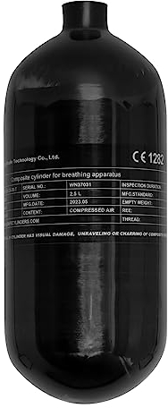 TUXING Cylindre composite haute pression 4500 psi, bouteille de gaz en fibre de carbone de 2,5 L, réservoir de plongée, réservoir d'air PCP Paintball (bouteille vide), M18 x 1,5